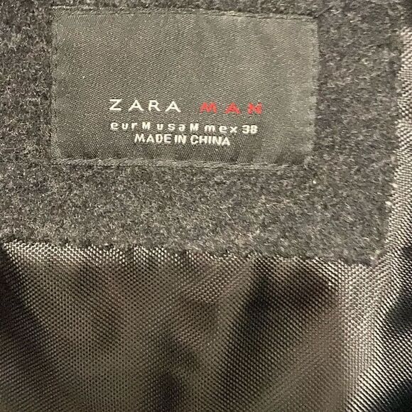 ZARA MAN Black Wool Blend Heavy Coat Size M - Picture 5 of 8